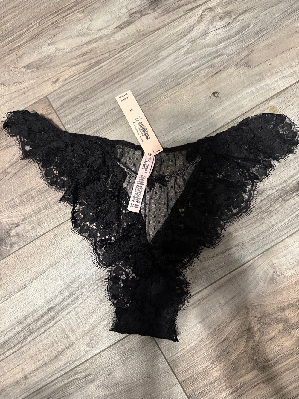 Victoria's Secret Black Lace Cheeky Panty with Dotted Mesh